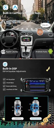 Автомобільна стереосистема JOYX PX6 Android 10 підходить для Ford Focus/Mondeo/S-Max/C-Max/Galaxy - GPS 2 Din - Камера заднього виду Canbus БЕЗКОШТОВНО - 4G64G - 7 дюймів - Підтримка DAB Керування на кермі 4G WiFi Bluetooth RDS (Android 10-4G64GG-Black)