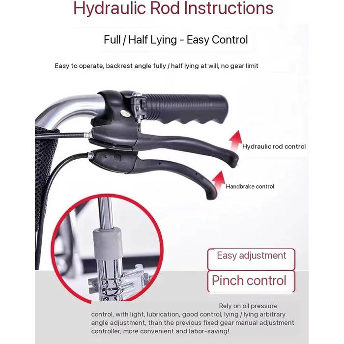 Складне крісло для пересування ручного велосипеда, сидіння з ручним підйомом, допоміжний автомобіль, гідравлічна ручна вентиляція повітря, висока спинка та знімний підголівник