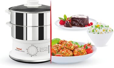 Відпарювач Tefal VC1451 2 контейнери з нержавіючої сталі Ємність 6 л Діаметр 24 см Таймер і автоматичне відключення 900 Вт Біла ЗРУЧНА СЕРІЯ