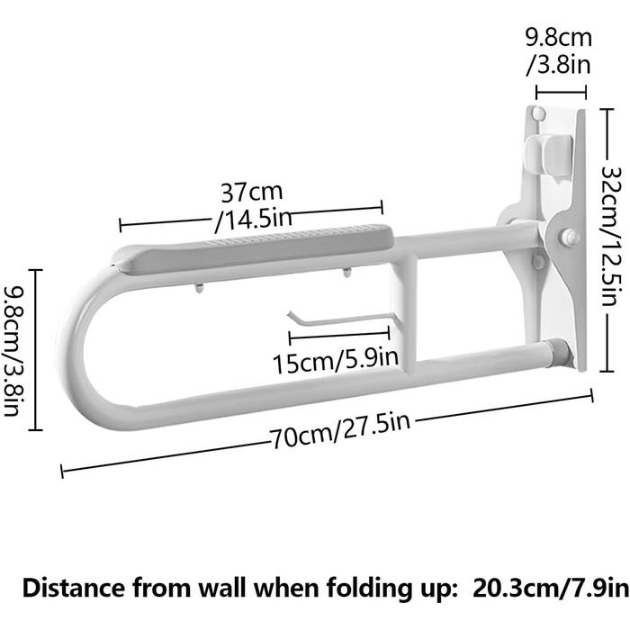 Дюймові захисні перила з нержавіючої сталі для туалету, відкидна поручня для інвалідів з тримачем для паперу, поручні з нержавіючої сталі, поручні, поручні для людей похилого віку, 27,5-
