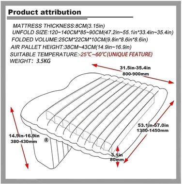 Надувний матрац AcarKing Автомобільний надувний туристичний матрац для автомобіля Матрац для заднього сидіння Матрац Розкладний диван Подушка для кемпінгу на відкритому повітрі Подушка для сну ліжко Надувний диван
