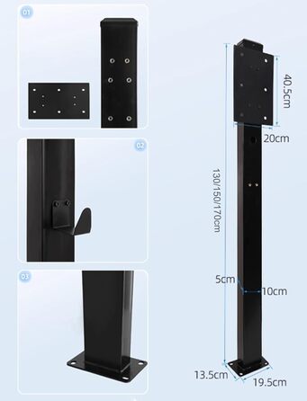 Загальна підставка для заряджання з високою електромагнітною потужністю 130/150/170 см, тримач кабелю, стек для електромобілів на вулиці, опорний стовп для зарядної станції EV (130 см (51,18 дюйма))