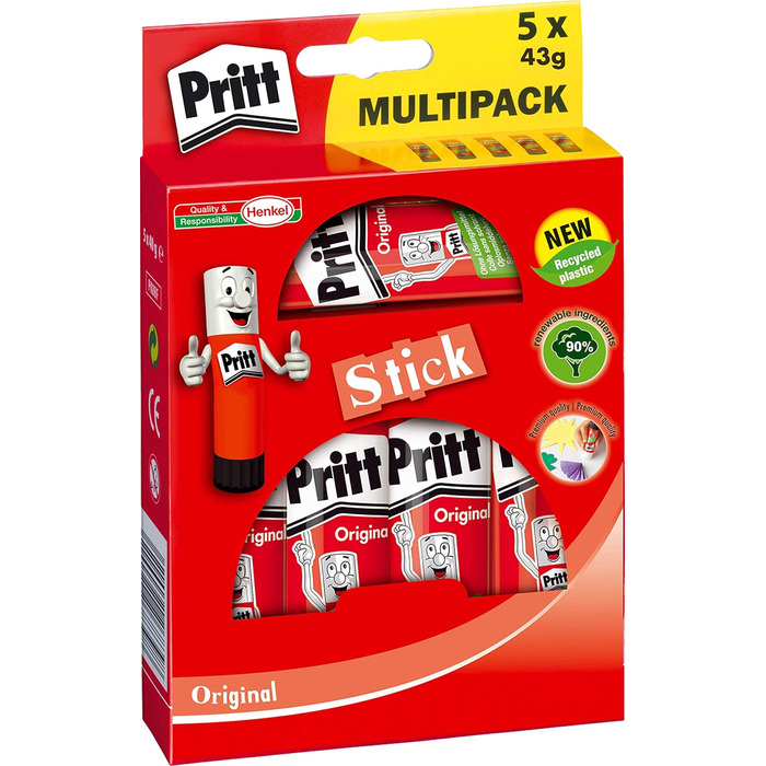 Клей-олівець Pritt 5 x 43 г, прозорий, клей без розчинника (2,)