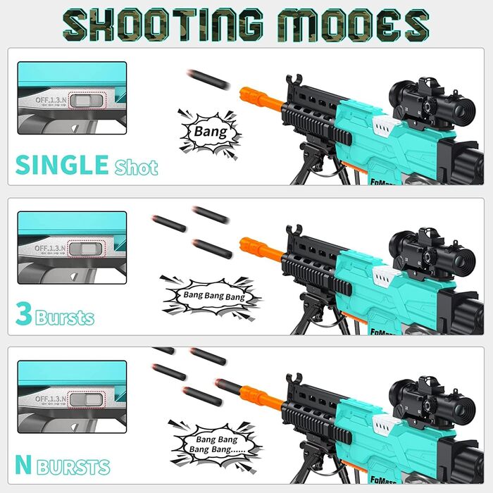Електричний іграшковий пістолет пістолет Снайпер, 3-х режимний автоматичний іграшковий пінопластовий бластер з прицілом, 2 магазини 100 дротиків, електрична іграшкова снайперська гвинтівка для дітей від 6 7 8 9 10 років