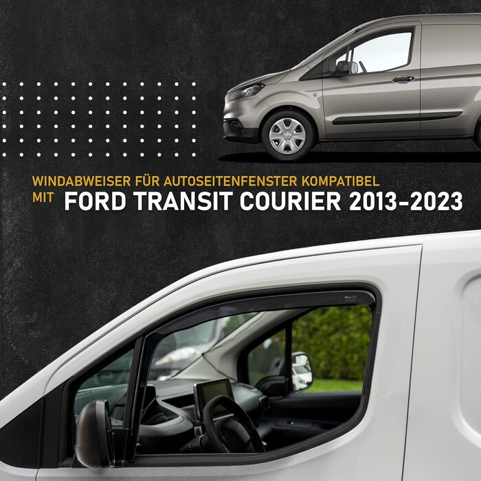 Сумісний з вітровим дефлектором Ford Transit Courier 2013-2023 з боковим склом Спереду 2 шт. Дефлектор дощу, дефлектор вітру, тонований, обтічний Простота монтажу Захист від вітру та дощу