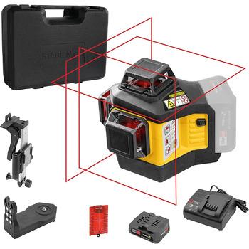 В системний поперечний лазер LAX 600, самовирівнюється, 3 x 360 червоні лазерні лінії, макс. дальність 30 м, акумуляторна батарея CAS і зарядний пристрій (ЄС), універсальний настінний кронштейн, кейс для перенесення, 19793, жовтий, 7 частин, з акумуляторн