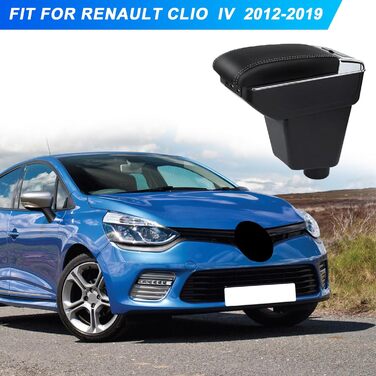 Заміна автомобільних підлокітників на Renault Clio IV 2012-2019, двошаровий підлокітник з 7 портами для зарядки USB, чорний PU шкірозамінник, ящик для зберігання на центральній консолі White Line, спеціально розроблений для Renault Clio IV 2012-2019