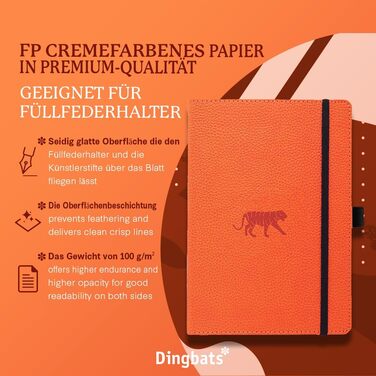 Блокнот A5 у крапку, веганська шкіряна тверда обкладинка з тримачем для ручки та еластичною стрічкою, ідеально підходить для письма, університетських нотаток, списків справ тощо (помаранчевий тигр, порожній, одиночний)