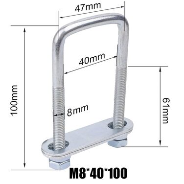 Болти U-болти M8 U-подібні болти квадратні 4 шт. U-болти U-болти Затискачі з гайковою шайбою (40x100 мм)