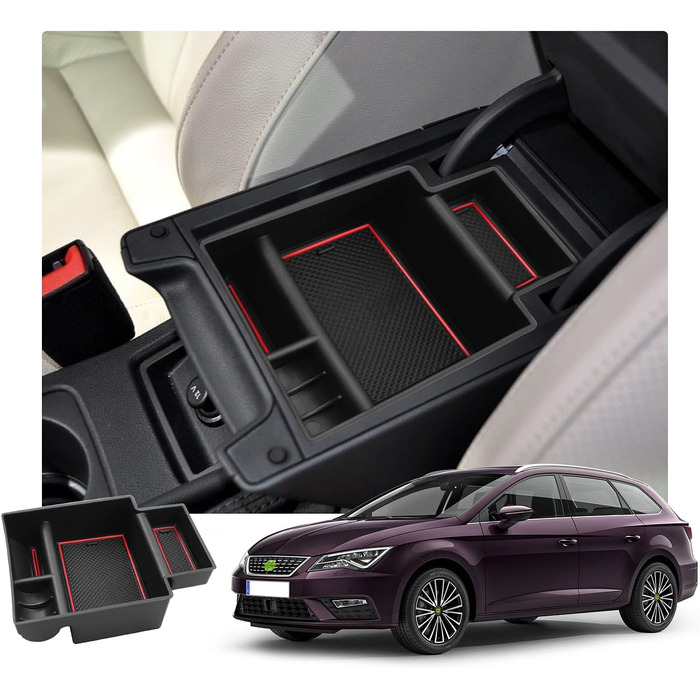 Сумісний з 2013-2019 Seat Leon 5F MK3 Cupra Центральна консоль Ящик для зберігання речей, Органайзер підлокітника Лоток Центральний підлокітник Бардачок Центральний пульт Органайзер Відсік для зберігання Leon Leon Leon MK3 Red