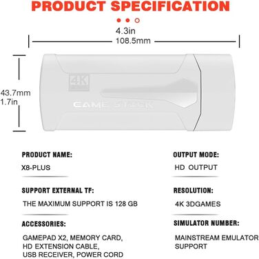 Ігрова консоль, два бездротових геймпада, ретро ТВ ігрова консоль Game Stick 4K HDMI сумісні відеоігрові палички з 10000 ігор 128г, 2.4G Mini Game Stick Retro Console HDMI