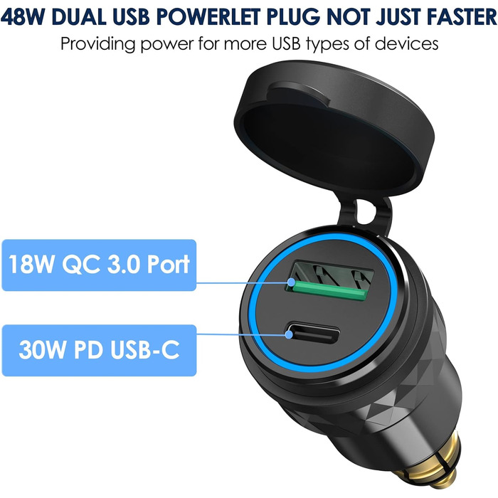 Адаптер роз'єму 30 Вт PD USB C для BMW Motorrad DIN Hella EU Plug PD & QC 3.0 USB-розетка Роз'єм Водонепроникний зарядний пристрій для прикурювача 12-24 В Караван Ducati Triumph Blue