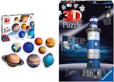 Планети як 3D Puzzle Balls - Сонячна система, яку можна побудувати самостійно і в якості прикраси - для всіх любителів космосу від 6 років - з інформативною онлайн брошурою (комплект з пазлом Маяк вночі), 3D Puzzle Planetary System 11668 -