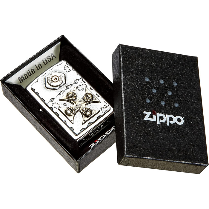 Запальничка Zippo 15190 Storm 2004746 EMBLEM-LIGHTER VINTAGE STYLE WITH SKULL-CROSS, 5.8 x 3.8 x 2.0 см, срібляста