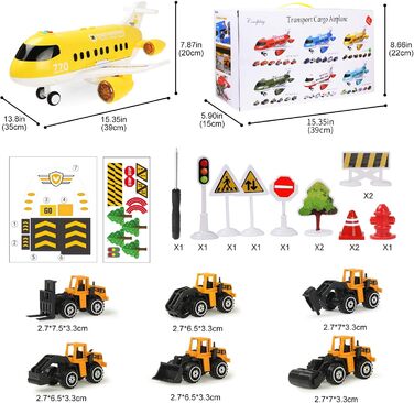 Літак з автомобілем будівельні машини для дітей, транспортер іграшкові машини подарунок літак іграшковий автомобіль для від 3-6 років хлопчик діти жовтий