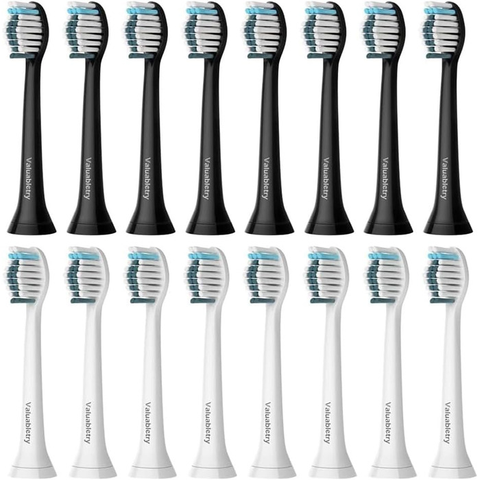 Змінних щіток Whitening Clean, сумісних з електричною зубною щіткою Philips Sonicare, 8 білих і 8 чорних щіток., 16