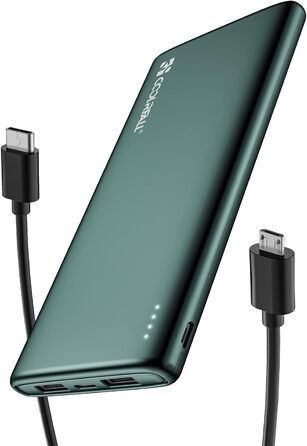 Тонкий і легкий зовнішній акумулятор для мобільного телефону з USB C (вхід і вихід), 2 USB-виходи та входи Mirco USB, Power Bank для iPhone, Samsung Galaxy, Huawei, Xiaomi, iPad, 10000mAh