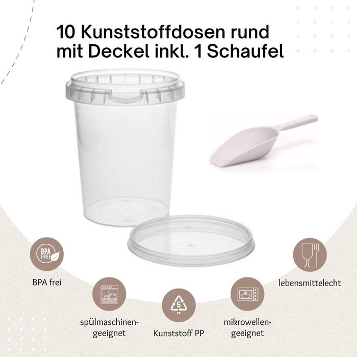 Х пластикова банка пластиковий стаканчик з кришкою 520 мл, без бісфенолу А, безпечний для харчових продуктів, в т.ч. 1 мірна ложка прозора 520 мл, 10 шт., 10