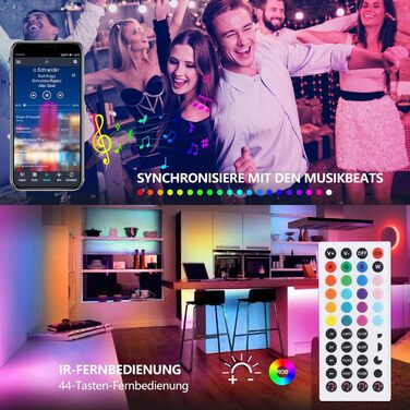 Світлодіодна стрічка 10 М, 600 світлодіодів 5050 RGB Світлодіодна стрічка APP Керований музичний браслет, бар, стрічка Світлова панель з дистанційним керуванням Блок живлення 24 В для дому, кімнати, вечірки, прикраси