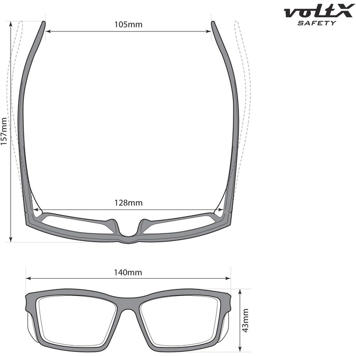 Зчитувач безпеки voltX 'Vision', повністю засклені захисні окуляри (2,5 діоптрій, прозора лінза) - Лінза проти запотівання UV400 2,5 діоптрій Vision Clear