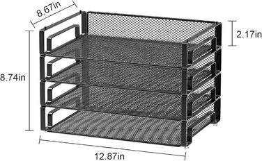 Штабельований лоток для листів Samstar з 4 рівнями, настільна папка, сортувальник паперу для листів/формат А4, папки, документи, сітка, чорний 13 Д x 8,7 Ш x 11,7 В