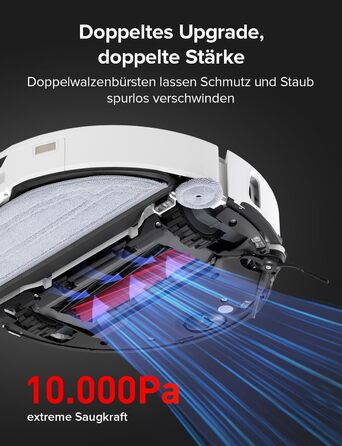 Робот-пилосос з функцією миття підлоги та підйомною шваброю, Ретельне прибирання завдяки висувній бічній щітці, 10 000 Па, миття швабри гарячою водою 60 C, док-станція Все в одному, 8 MaxV Ultra