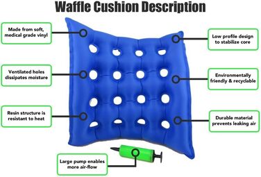 Подушка для сидіння для крісел/інвалідних візків, надувна, запобігає утворенню пролежнів і пролежнів, ідеально підходить для тривалого сидіння, з насосом, 43,2 x 43,2 см