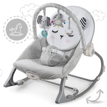 Дитяча гойдалка Nukido Baby Bouncer з музикою - Металевий каркас і міцний пластик - Замок гойдалки - Вібраційна система - Додаткова іграшка Montesorri - 48 x 62 см - Сірий