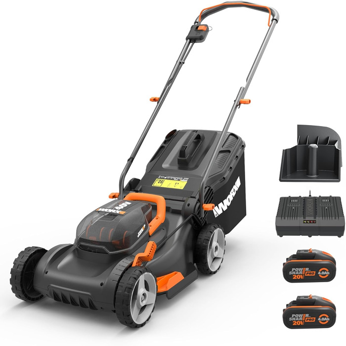 Акумуляторна газонокосарка WORX WG743E 40V - Професійна газонокосарка з функцією мульчування та акумулятором PowerShare - Косіння газону без кабелю - Ідеально підходить для садів площею до 500 м Одна