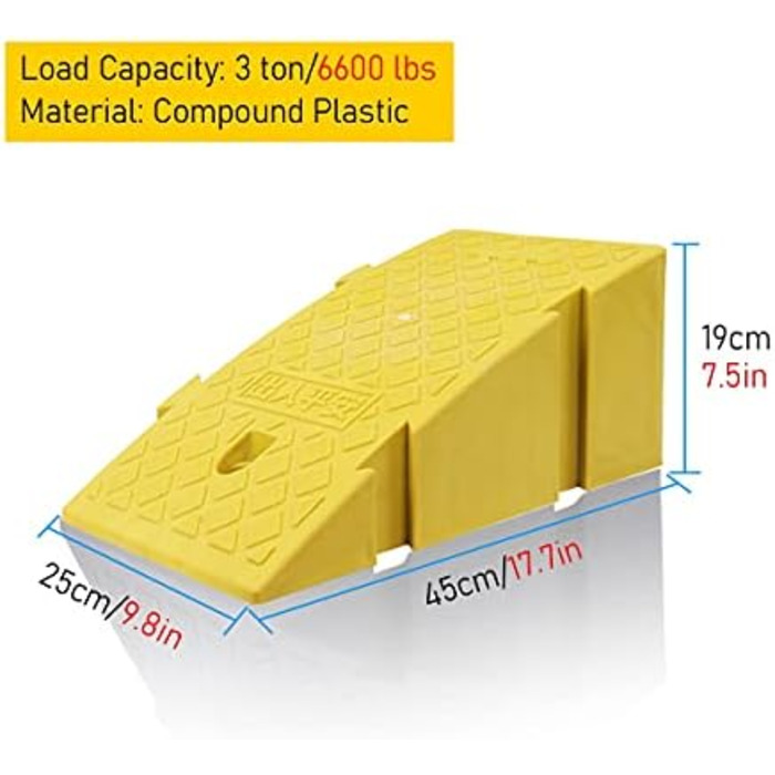 Нековзний автомобільний пандус, 2 шт. и, легкі пластикові пандуси для інвалідних візків, комплект підйомних пандусів, газонокосарка, інвалідні візки для інвалідів (колір жовтий, розмір 25 х 45 х 19 см) жовтий 25х45х19см