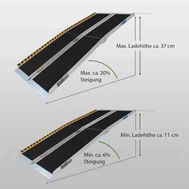 Рампа для інвалідного візка складна 183 см Вантажопідйомність 272 кг Алюміній сірий Рампа з чорним покриттям