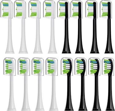 Змінні щітки AYAITEE сумісні з Philips Sonicare ProtectiveClean 4500, 4300, 3100, W-Bristles, середні насадки для алмазного чищення, насадка для зубної щітки 16 шт. , чорна/біла чорна/біла 1 шт. (16 шт. в упаковці)