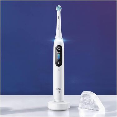 Електрична зубна щітка Oral-B iO Series 8, 6 режимів чищення для догляду за зубами, магнітна технологія, кольоровий дисплей і дорожній кейс, обмежена серія, білий алебастр