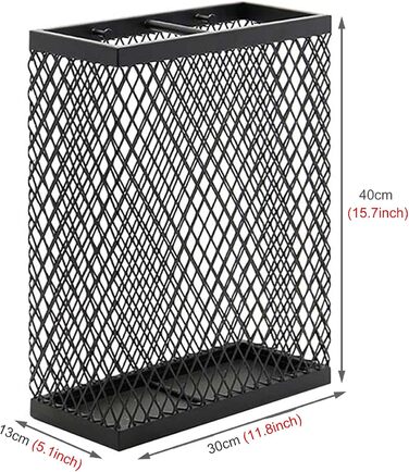 Підставка для парасольок ZSDBYT, прямокутна сітчаста підставка для парасольок, сучасна окремо стояча підставка для парасольок з піддоном для крапель і 2 гачками (чорний)