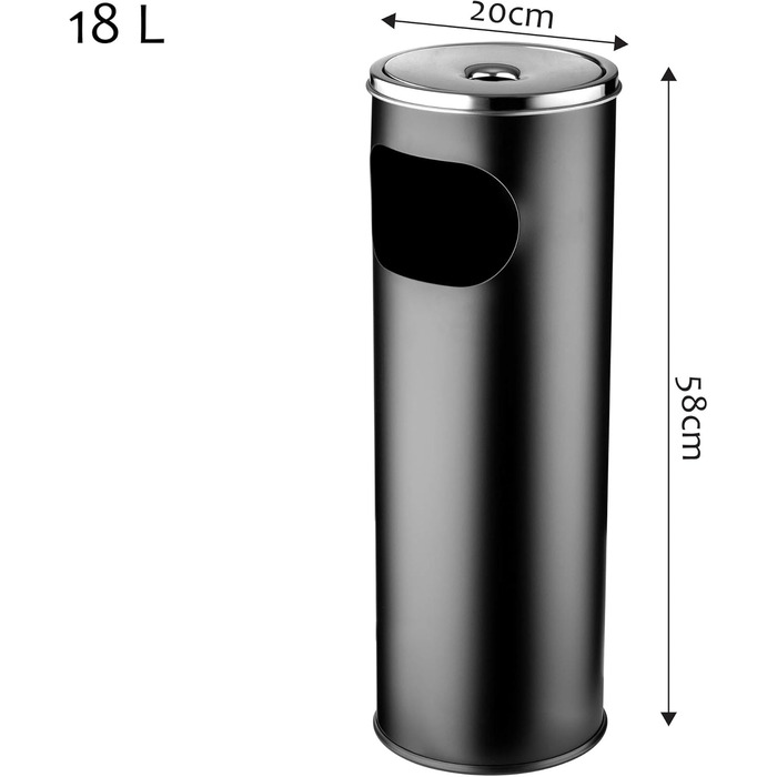 Попільничка KADAX на п'єдесталі з порошкової сталі, попільничка на п'єдесталі з відром на 18 літрів, кришкою і прикріпленою попільничкою, урна для сміття на п'єдесталі для вулиці, відро для сміття, урна для сміття (чорна)