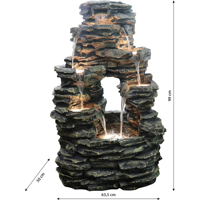Садовий фонтан Dehner Salto зі світлодіодним освітленням, приблизно 99 x 63,5 x 50 см, полістоун, сірий
