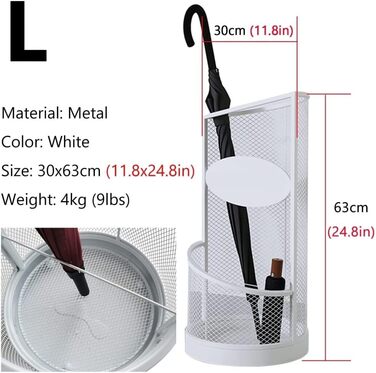 Контейнер для тримача парасольки PGKTKCWH, підставка для парасольки, сучасний тримач для домашнього зберігання для організації палиць для ходьби, окремо стояча рама парасольки з 2 сітками, тримач тростин для ходьби (колір W білий 30x63см