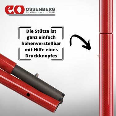 Складна дорожня опора Ossenberg з карбону з анатомічною жорсткою ручкою права - регульована по висоті туристичний милиця - милиця на передпліччя - з навантаженням до 140 кг - легка і стійка - червоний для правої руки Червоний