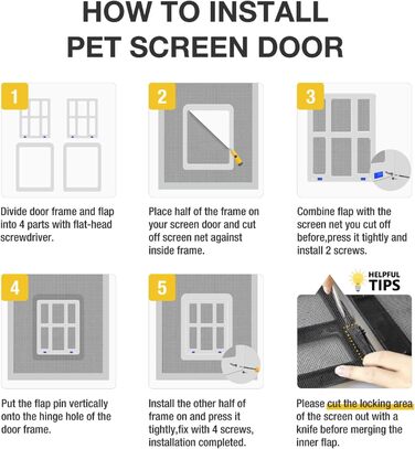 Для Fly Screen Dog Flap з магнітами Cat Flap Fly Screen Door Легке встановлення для котів/собак (34 см x 44 см) (Розмір 34 см x 44 см, білий)