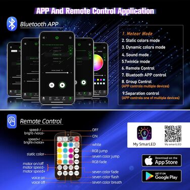 Вт Twinkle Starry Sky Автомобіль, Зоряне небо Волоконно-оптичне RGBW Bluetooth APP/Дистанційне керування Світлодіодне волоконно-оптичне світло для автомобіля/стелі/театру (Метеор 400шт (0,75 1,0 1,5 мм) * 3 м), 16