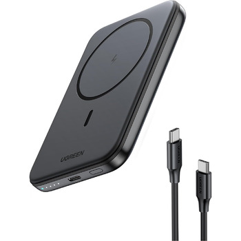 З функцією швидкої зарядки USB-C, бездротовий зовнішній акумулятор, магнітний, сумісний з iPhone 16 Pro Max/16 Pro/16/15-12 (чорний), 5000mAh Magnetic Power Bank Small