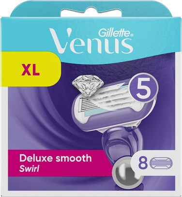 Леза для бритви Gillette Venus Deluxe Smooth Swirl жіночі, 8 змінних лез для жіночих бритв з 5-кратним лезом