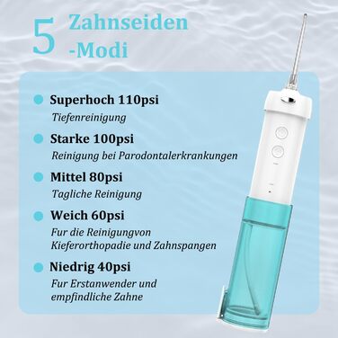 Іригатор порожнини рота Wireless Mini, електричний очищувач Interdental Cleaner з 5 режимами чищення та 5 насадками, 200 мл Водонепроникний набір для чищення зубів Water Flosser, Догляд за яснами та зубами, Синій/Білий