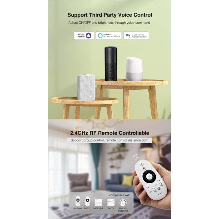 Контролер світлодіодної стрічки Milight Miboxer 5 в 1 WiFi, пульт дистанційного керування голосовим керуванням Storeo Alexa Google Home і керування APP, не потрібна коробка Wi-Fi, сумісна з 5 режимами виводу, (Wl1-p75v24)