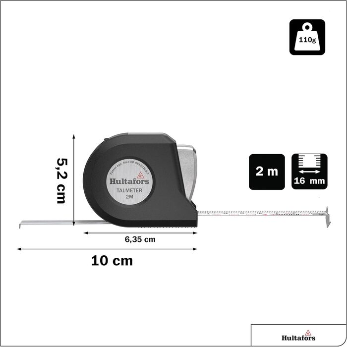Рулетка талреп 2 метри I Hultafors I Клас точності II I Зроблено в ЄС I Рулетка 7 в 1 з унікальною функцією вимірювання та розмітки I 359103 Одинарна