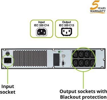 Джерело безперебійного живлення Tecnoware UPS EVO DSP PLUS 3600 - Онлайн-технологія, монтажна вежа - 8 виходів IEC - Автономність до 40 хв - Потужність (1200 ВА, стійка/вежа)