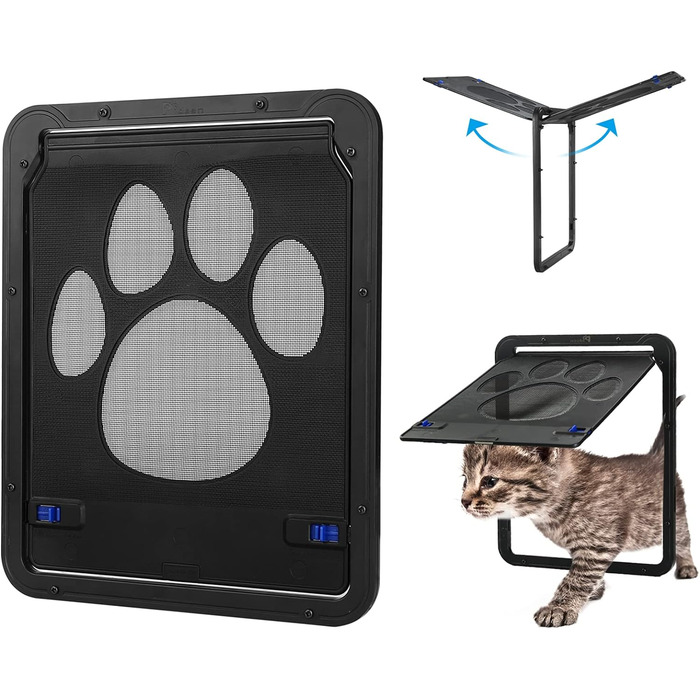 Сітка для мух Pidsen Cat Flap з магнітом, Заслінка для мух для домашніх тварин Автоматичне закриття, Заслінка для собак для сітки від мухи Балконні двері, що замикається на замок, дихаюча для котів Собаки, 29x24 см