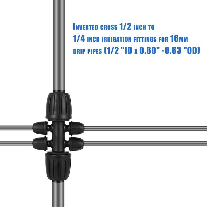 Комплекти крапельного зрошення від 1/2 дюйма до 1/4 дюйма для (1/2 дюйма ID x 0,60 ''-0,63 дюйма OD) 16 мм зрошувальна труба, з'єднувач садового шланга Колючий з'єднувач для чаю (10 шт. колючого чаю 6-сторонній)