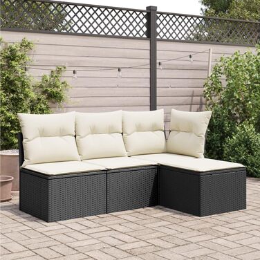 Табурет садовий з подушкою чорний 55x55x37 см Poly Rattan,366001