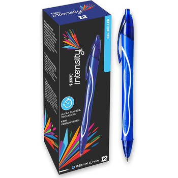 Гель-ролик BIC Intensity 9750461 Quick Dry (0,7 мм) синього кольору Гелеві ручки для письма або малювання Міцна ручка для максимального комфорту письма Набір з 12 шт. (1 упаковка) Синій